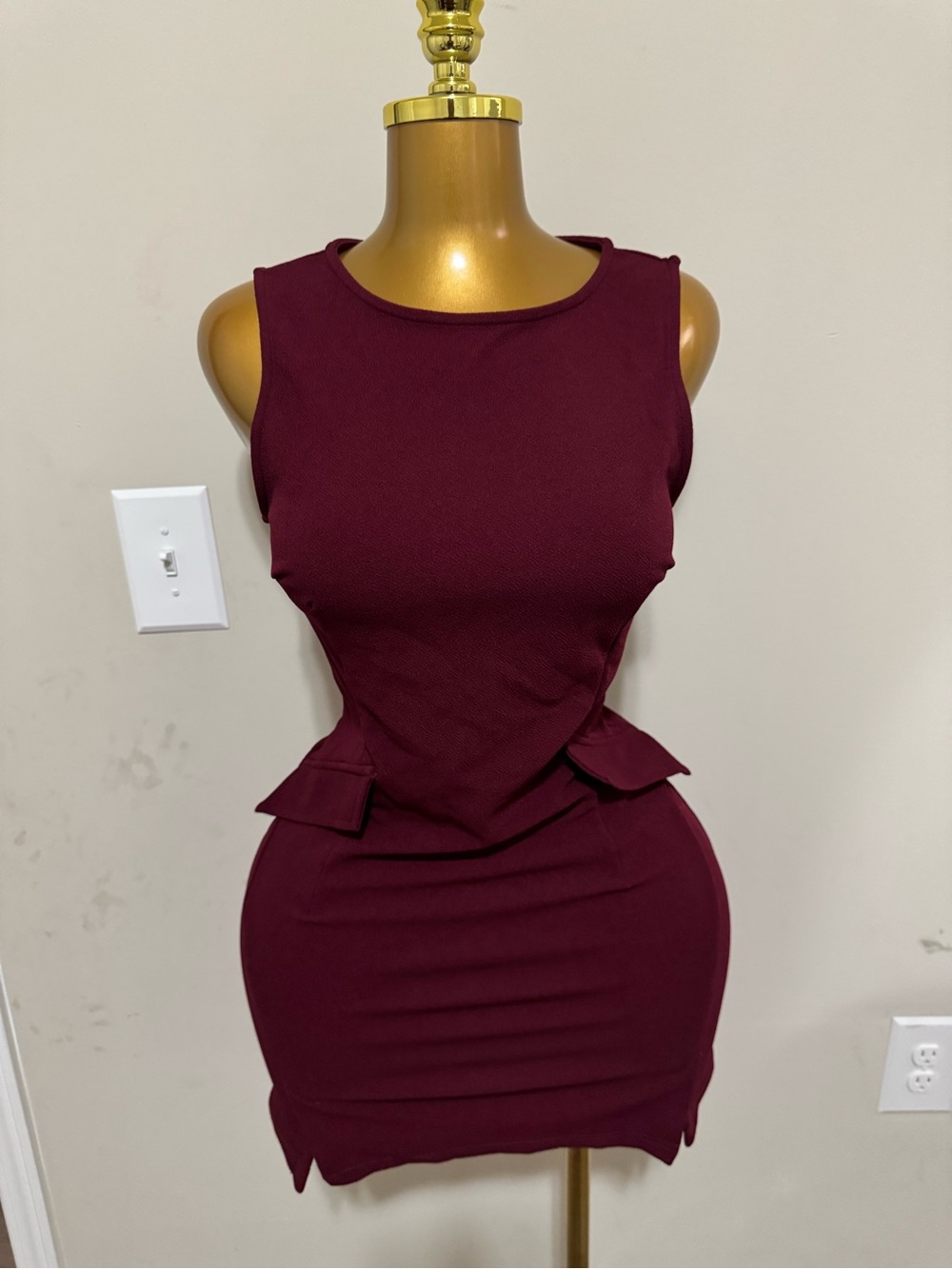 Another Love Sleeveless Peplum Mini Dress in Wine
